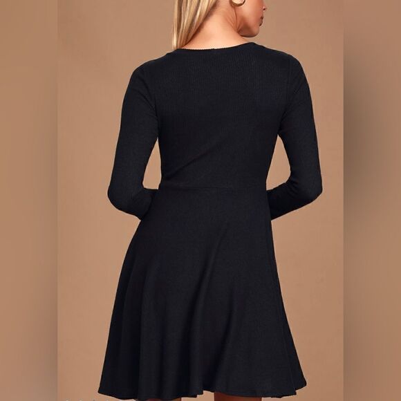 Lulus Fit and Fair Denim Blue Ribbed Knit Long Sleeve Skater Dress XL - Picture 12 of 14